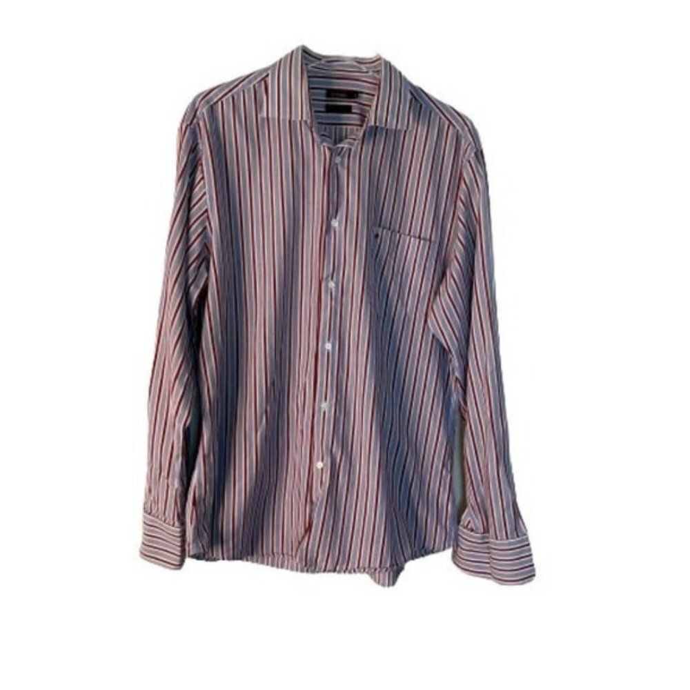 Dunnes Luxury Striped Mens Dress Shirt Blue Red L Large